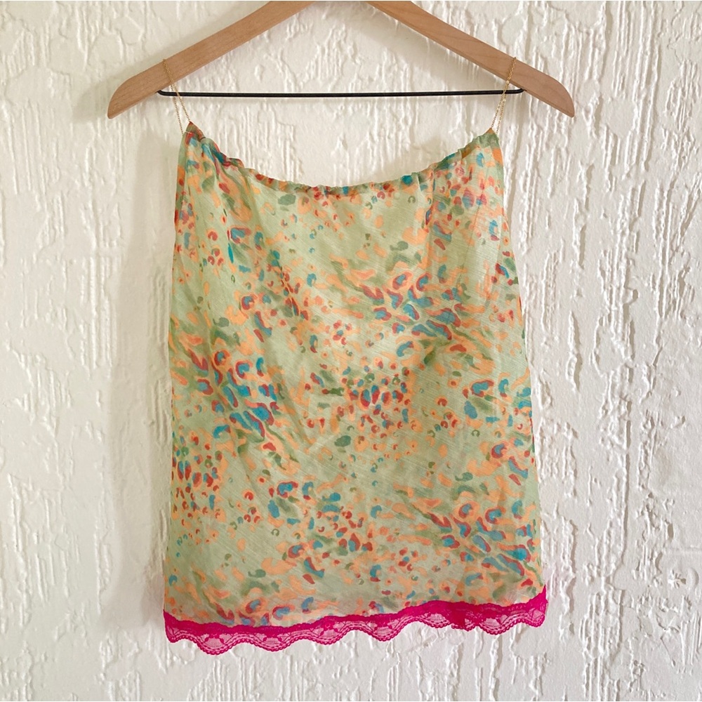 213 Multicolor Sheer Lace Trim Tank Top with Chain Straps Size Small